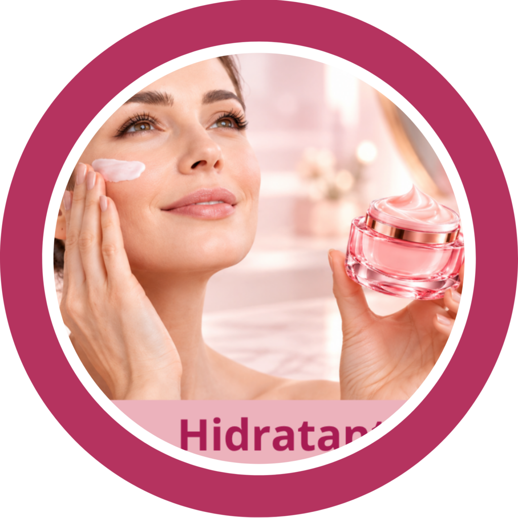 Aplicação de hidratante facial para rugas no rosto durante rotina de skincare para pele.