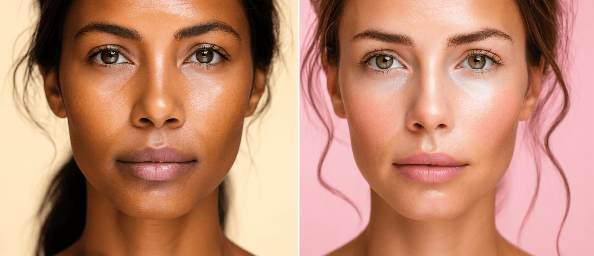 "Comparação lado a lado de uma mulher antes e depois do uso de retinol, evidenciando a redução de manchas, rugas e melhoria na luminosidade da pele."