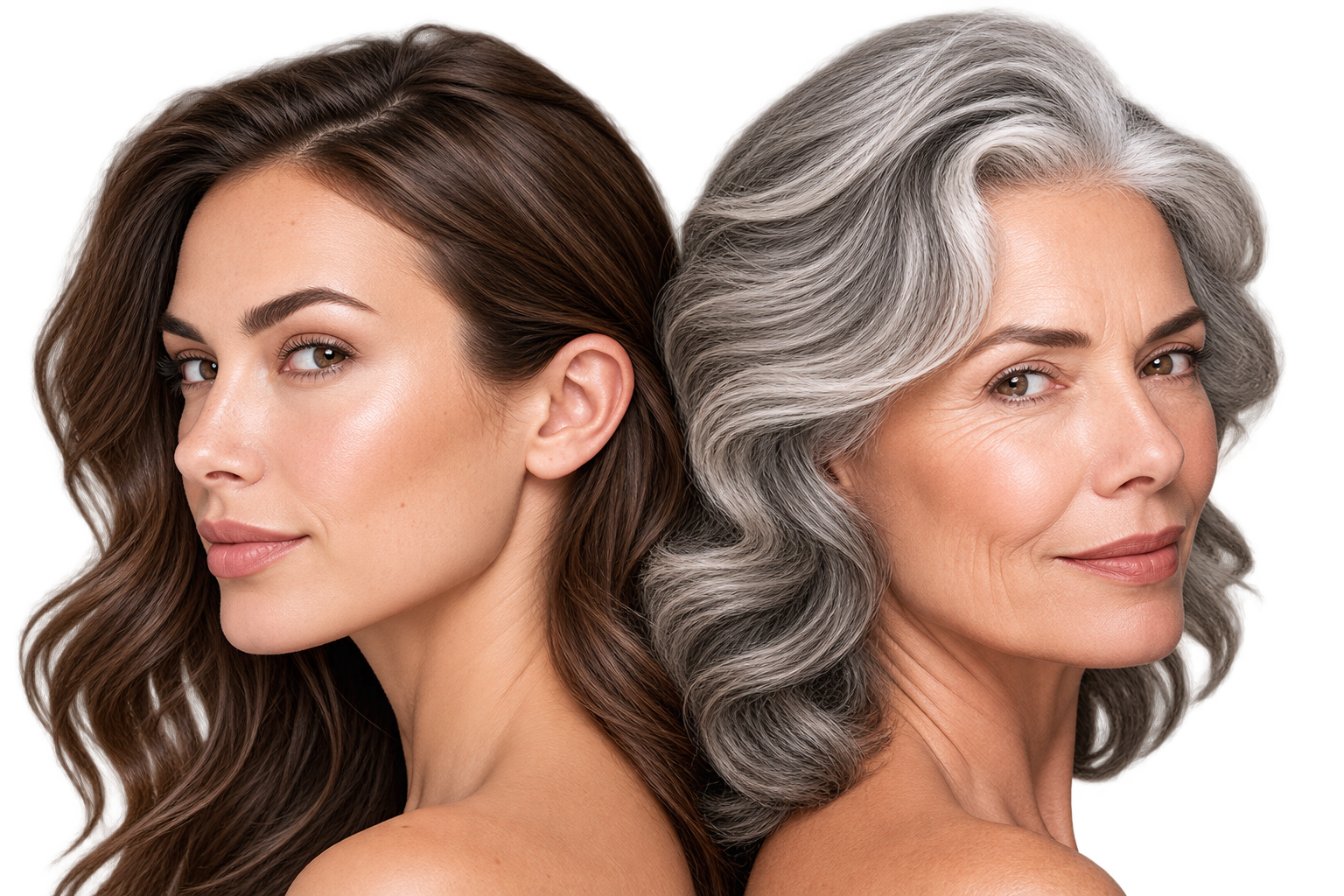 "Imagem de duas mulheres, uma jovem e outra madura, destacando a importância da elastina e do retinol na manutenção da firmeza e elasticidade da pele."