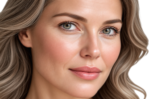 "Close de um rosto de mulher com pele madura, evidenciando uma aparência saudável e bem cuidada, destacando os benefícios do retinol para firmeza e redução de rugas."