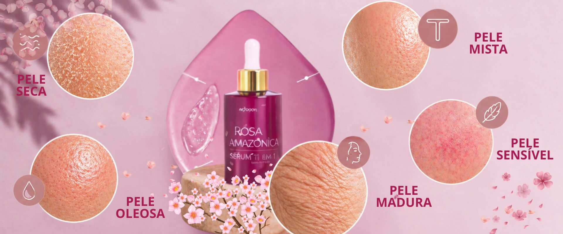 Rosa Amazônica Anti Rugas, Sérum anti rugas indicado para todos os tipos de pele, incluindo pele seca, oleosa, mista, sensível e madura, ajudando a suavizar linhas de expressão e melhorar a firmeza da pele.