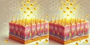 Ilustração mostrando a penetração do retinol na pele através da lipossolubilidade.
