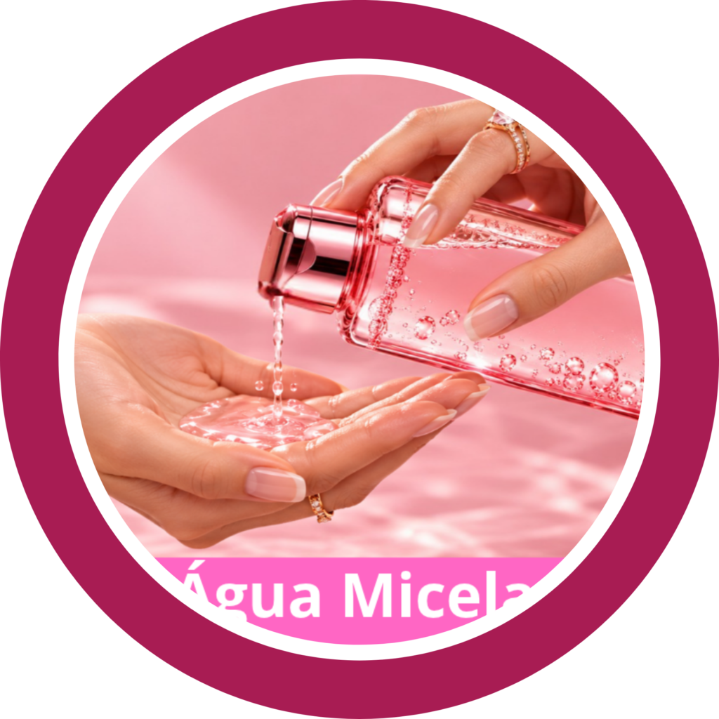 Água micelar para rugas sendo aplicada no rosto para limpeza suave e preparação da pele para cuidados anti rugas.