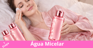 Água micelar para rugas sendo aplicada no rosto para limpeza suave e preparação da pele para cuidados anti rugas