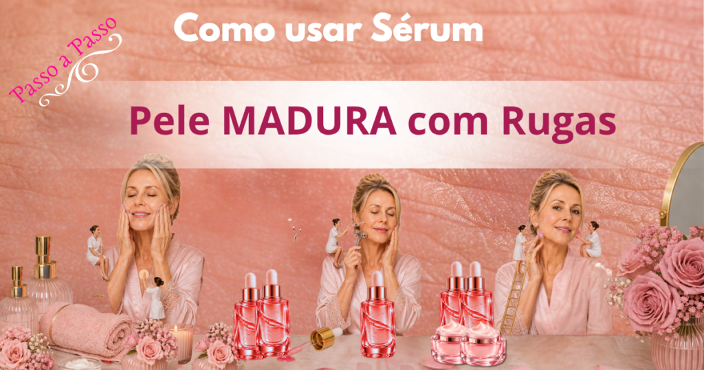Como usar Antirugas em Pele Madura com rugas passo a passo com aplicação de sérum, massageador facial e rotina anti idade para suavizar linhas de expressão.