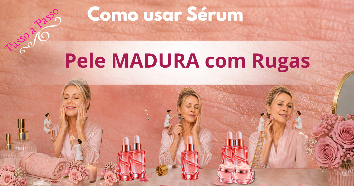 Como usar Antirugas em Pele Madura com rugas passo a passo com aplicação de sérum, massageador facial e rotina anti idade para suavizar linhas de expressão.