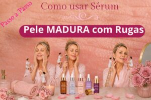 Como usar Rosa Amazônica na pele madura com rugas passo a passo com aplicação de sérum, massageador facial e rotina anti idade para suavizar linhas de expressão.