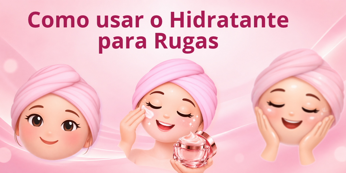 Ilustração mostrando como usar hidratante para o rosto com rugas, desde a aplicação do creme até sua distribuição suave na pele.