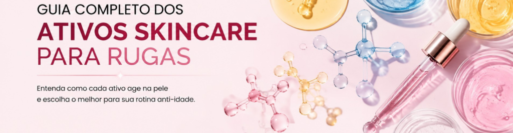 Cosméticos com diferentes ativos de skincare para cuidados com rugas.