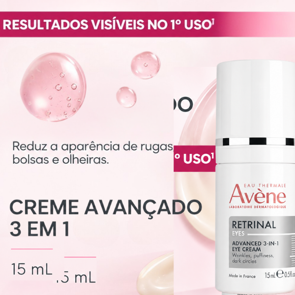 Creme Facial Rejuvenescedor Anti-idade Avène RetrinAL Eyes 3 em 1 para rugas e olheiras