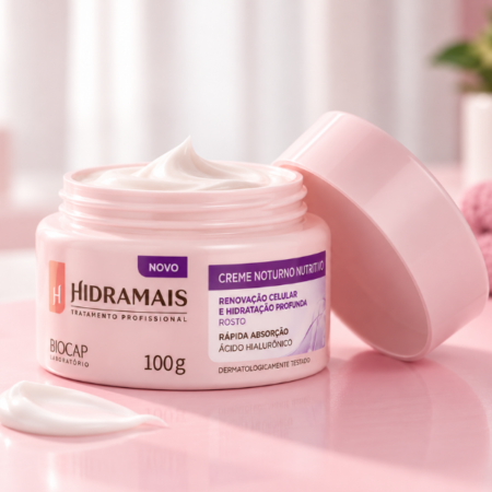 Creme Hidratação para o Rosto Noturno Hidramais aberto com textura cremosa