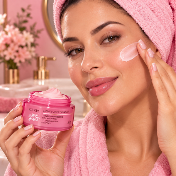 Creme Niacinamida e Colágeno Anti-Rugas Niina Secrets sendo aplicado no rosto
