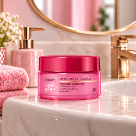 Creme Niacinamida e Colágeno Anti-Rugas Niina Secrets Skin 80g em bancada de banheiro