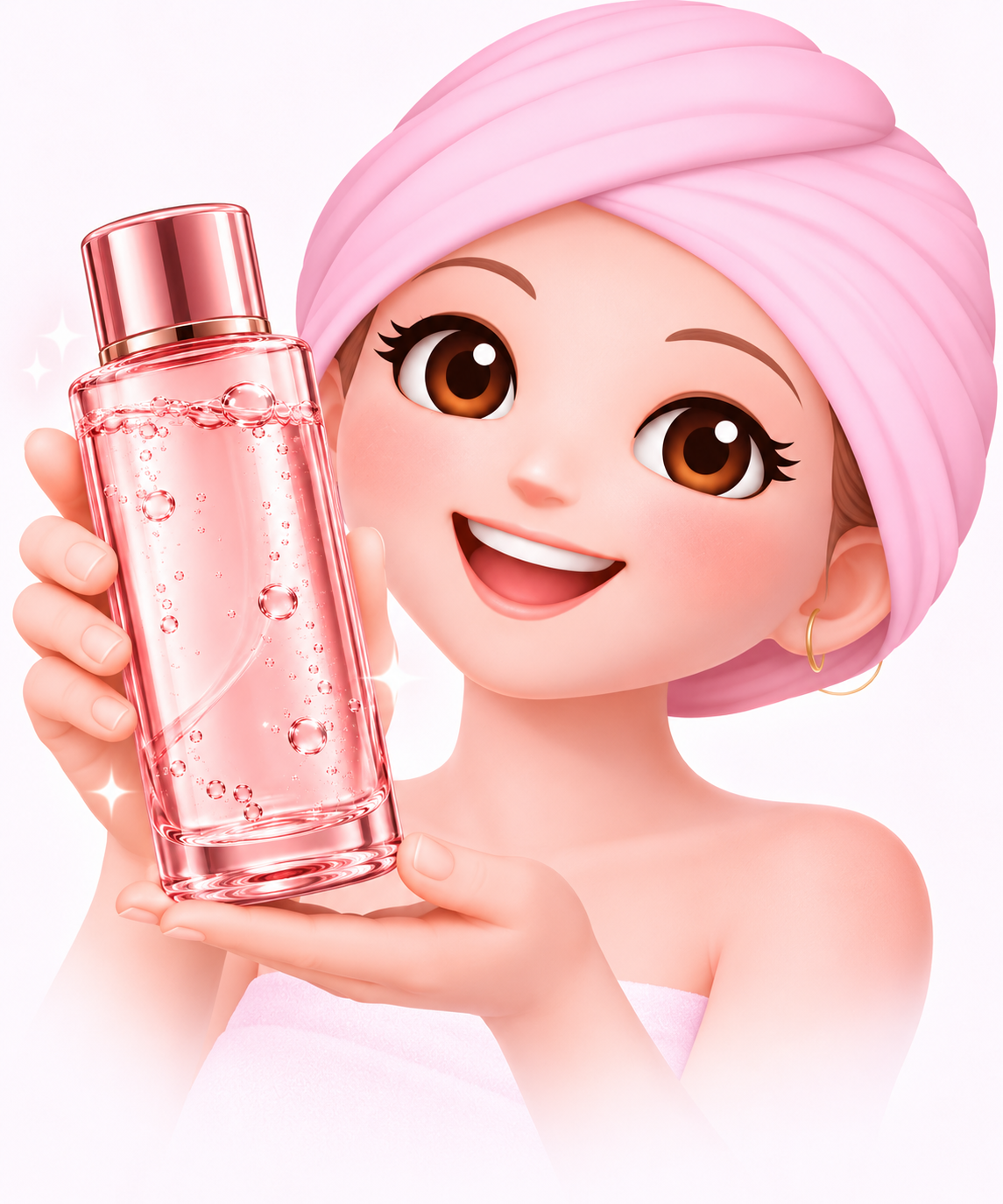 Emoji feminino segurando o Tônico Anti rugas para renovação e hidratação da pele.