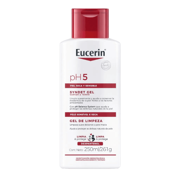 Gel de Limpeza para Rosto Eucerin pH5 250ml para pele sensível e seca com limpeza suave diária.