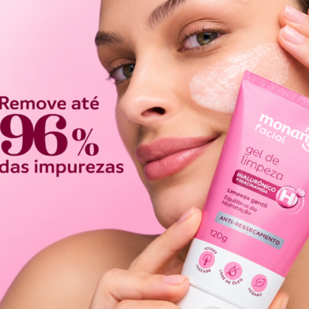 Gel de Limpeza Monange Facial Anti-Ressecamento aplicado no rosto