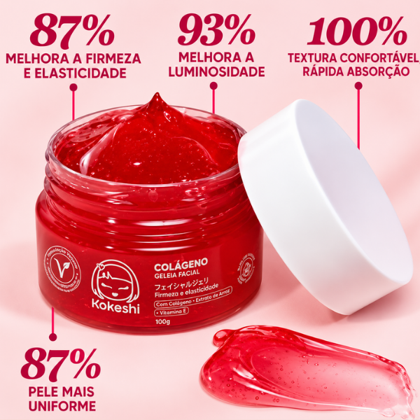 Gel em Geleia de Colágeno Kokeshi com benefícios de firmeza, luminosidade e textura