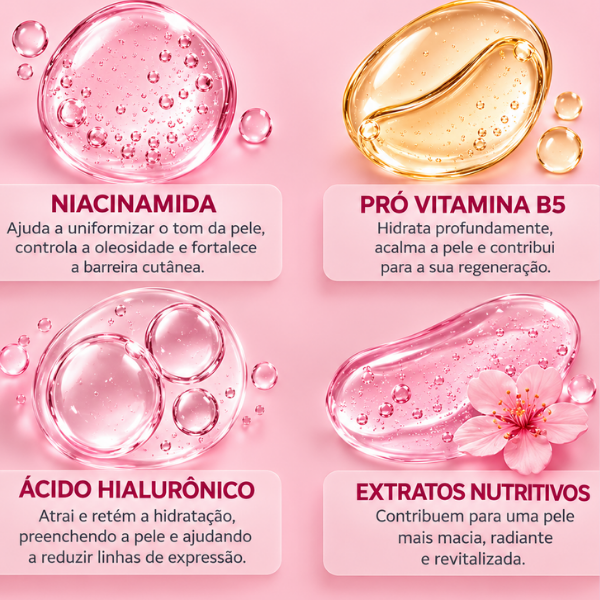 Ativos do Hidratante Facial Antissinais Monange com niacinamida e ácido hialurônico