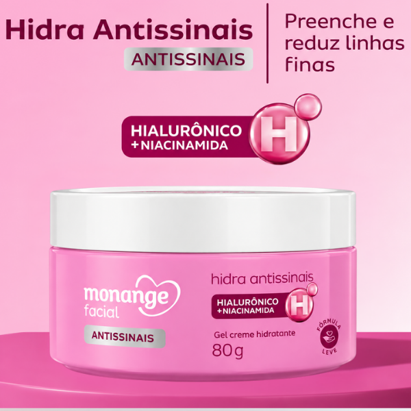 Hidratante Facial Antissinais Monange com ácido hialurônico e niacinamida