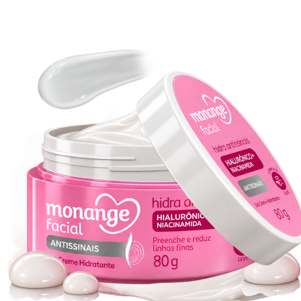Hidratante Facial Antissinais reduz Rugas Monange 80g com textura em creme