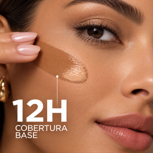 Mulher usando Loréal Protetor Solar FPS70 Facial com efeito base