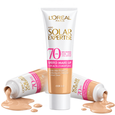 Loréal Protetor Solar FPS70 Facial Efeito Make-Up com textura
