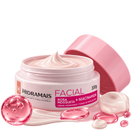 Melhor Creme Hidratante Facial Hidramais com embalagem aberta e textura cremosa