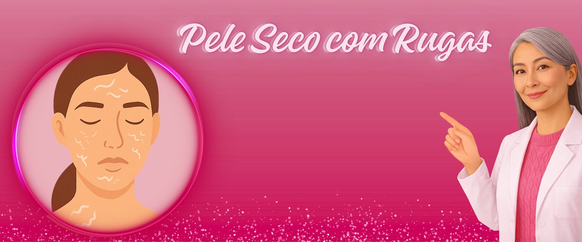 Ilustração de pele seca com ruga como sinais de ressecamento e descamação no rosto feminino