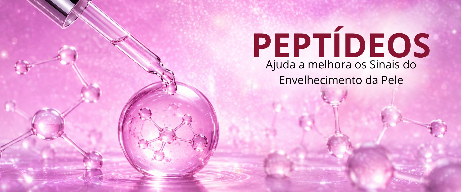 Peptídeos para rugas no rosto representados por moléculas em fórmula cosmética para cuidados anti-idade.