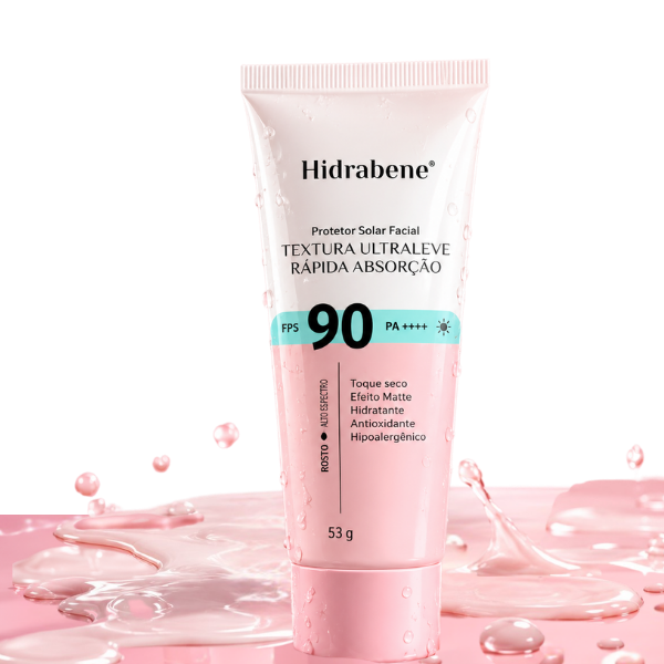 Protetor Solar Facial Textura FPS90 Hidrabene com textura ultraleve