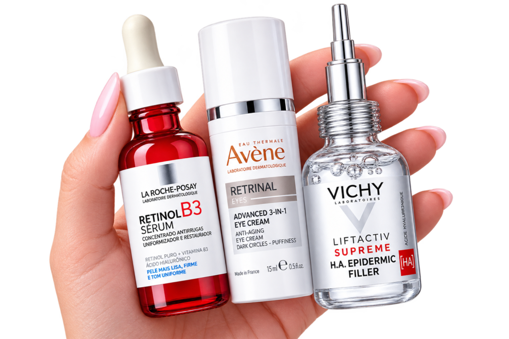 Produtos com retinol para cuidados com rugas e linhas finas