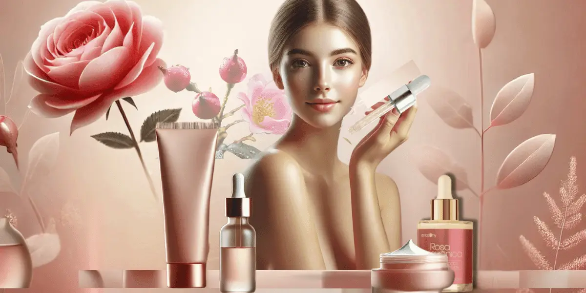 Imagem de produtos de rosa mosqueta para cuidados com peles jovens, destacando sua eficácia e benefícios.