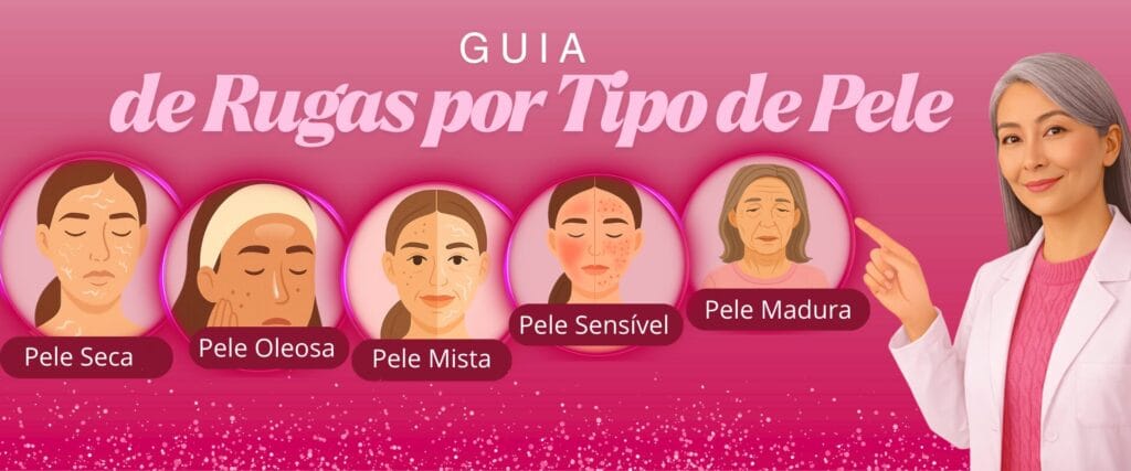 Rugas por tipo de pele mostrando diferenças entre pele seca, oleosa, mista, sensível e madura e como cada pele envelhece de forma diferente.