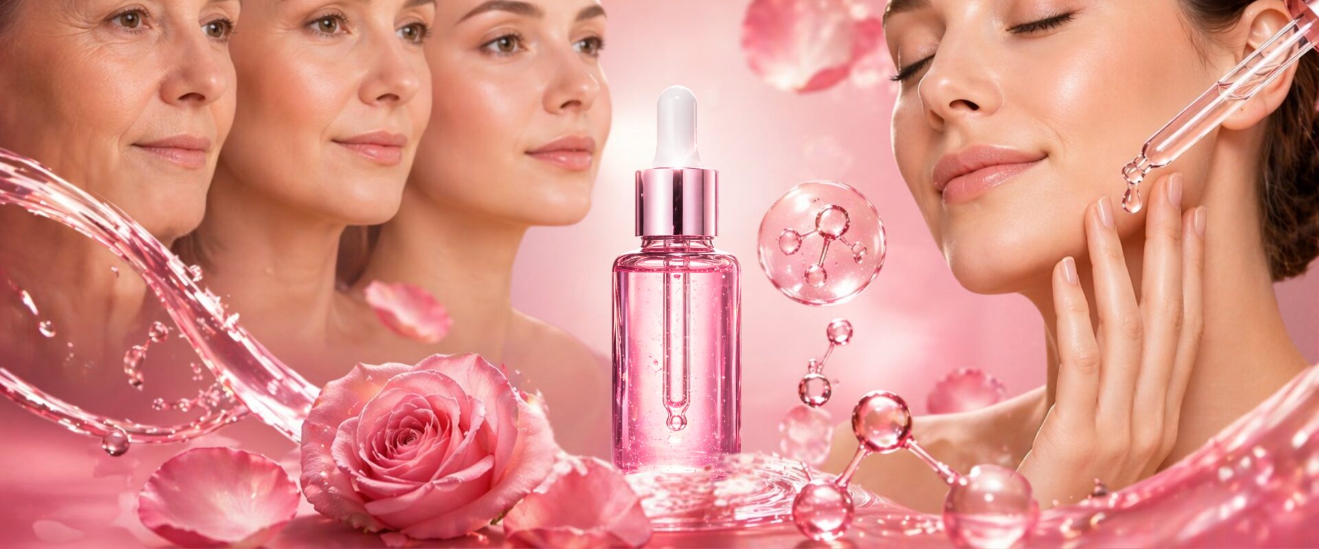 Serum facial anti rugas sendo aplicado com cuidado na pele saudável e bem cuidada