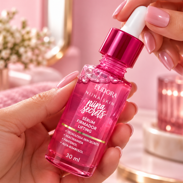 Serum Niacinamida e Peptídeo Firmador Niina Secrets Skin 30 ml sendo manuseado