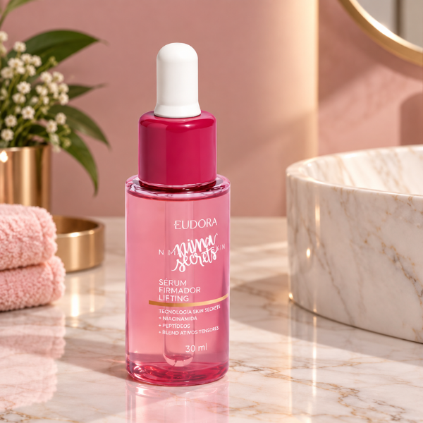 Serum Niacinamida e Peptídeo Firmador Niina Secrets Skin em bancada de mármore