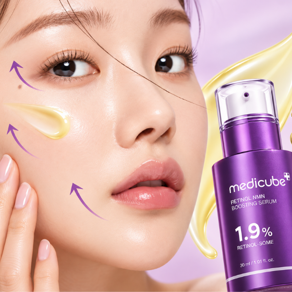 Serum Retinol Facial Anti Rugas Medicube 1.9% aplicado no rosto