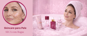 Skincare para pele seca com rugas com produtos hidratantes e tratamento anti-idade para suavizar linhas e melhorar a firmeza da pele