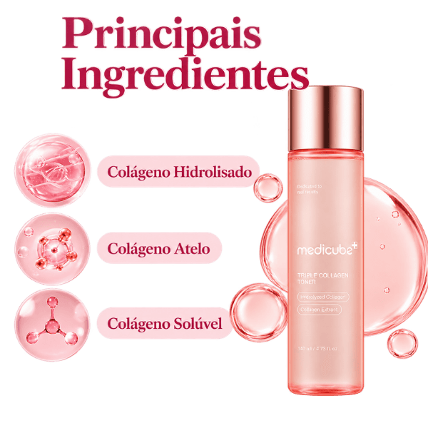 Tônico Facial de Triplo Colágeno Medicube com seus principais ingredientes