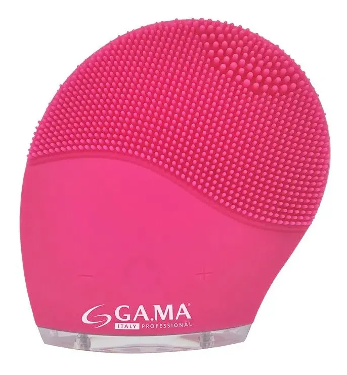 Massageador facial elétrico GAMA Italy na cor rosa, com cerdas de silicone para limpeza profunda e cuidado com a pele.