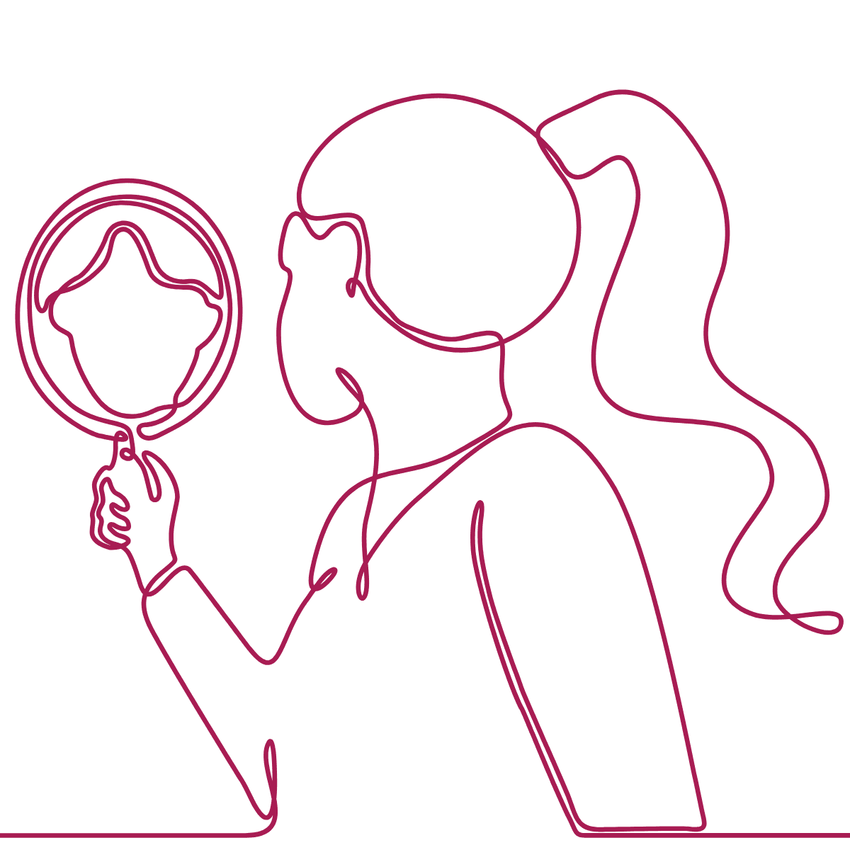 Desenho de mulher olhando seu rosto no espelho, representando preocupação com flacidez facial.
