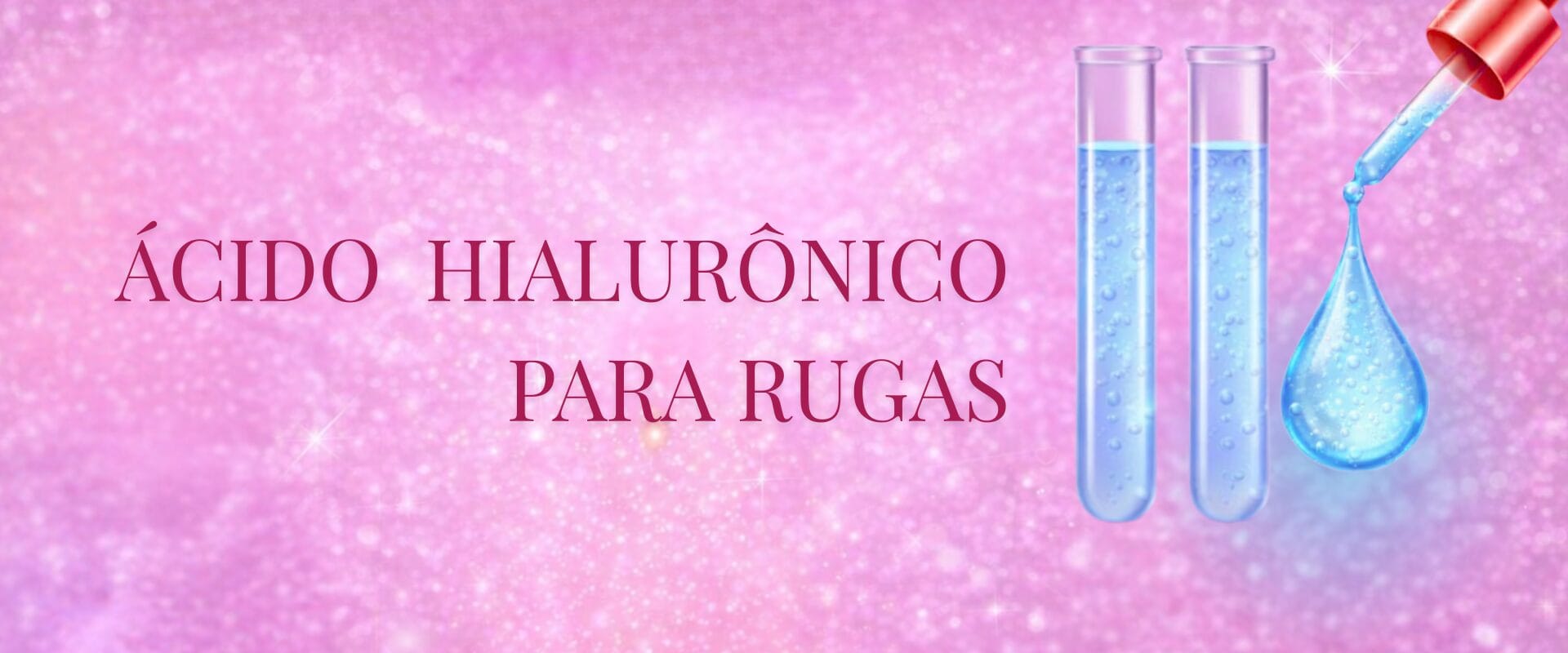 Ácido hialurônico para rugas com representação de sérum e moléculas hidratantes, mostrando ação dos ingredientes de tratamento para rugas na pele.