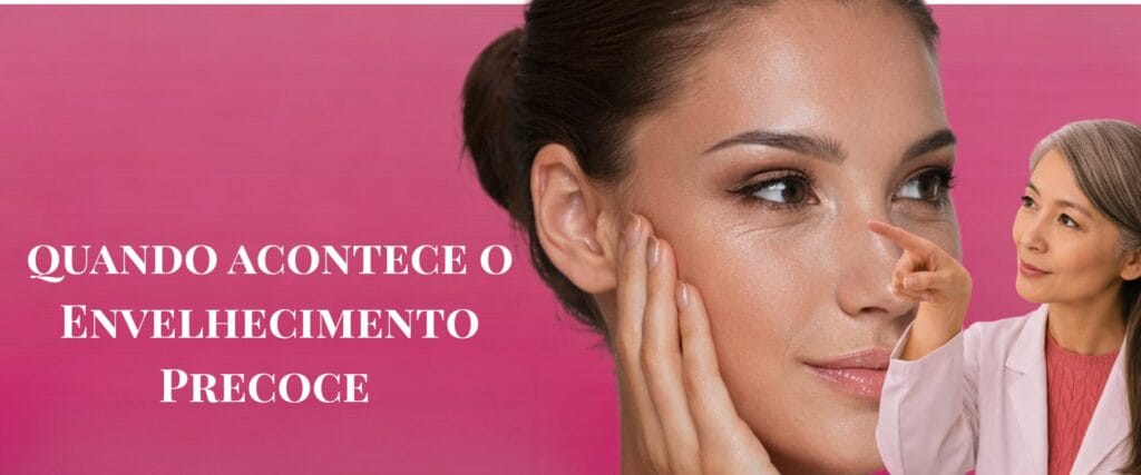 Envelhecimento precoce no rosto com linhas de expressão iniciais na pele