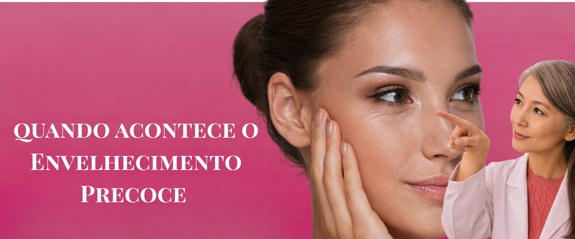 Envelhecimento precoce no rosto com linhas de expressão iniciais na pele
