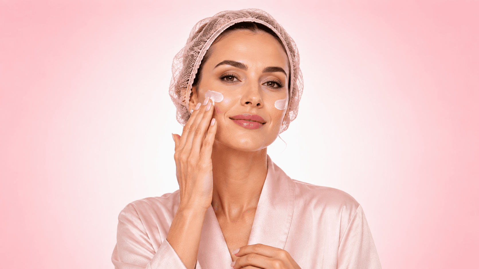Mulher aplicando protetor solar facial na rotina de skincare para pele com rugas.