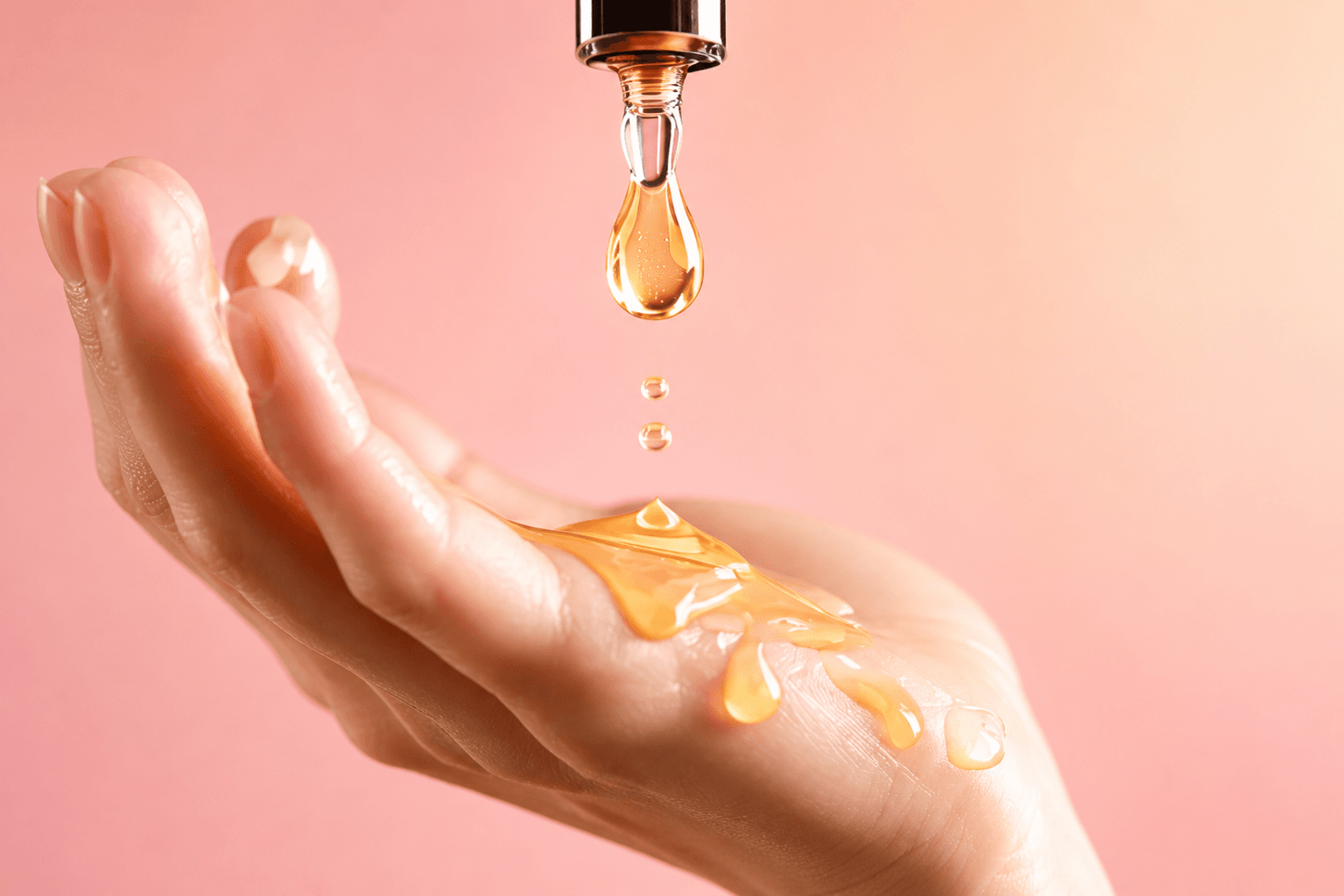 Retinol para pele sendo aplicado em forma de sérum na mão