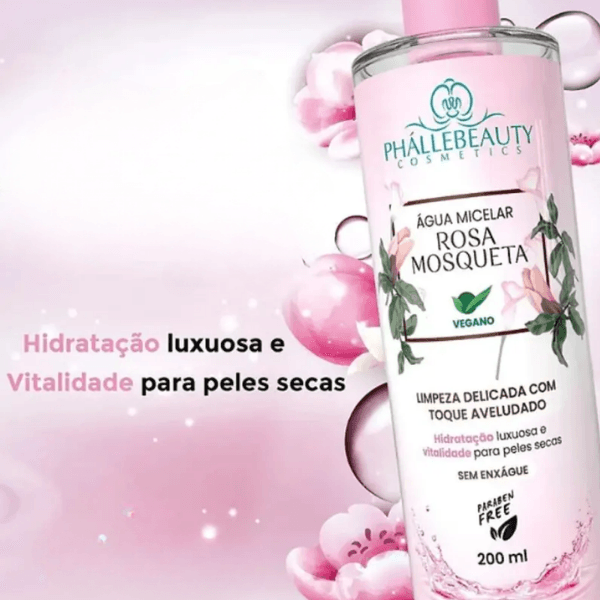 Água Micelar Incolor Phállebeauty com rosa mosqueta para peles secas