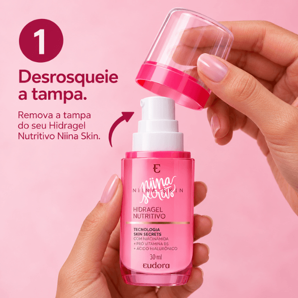 Passo 1 para usar o Hidratante Gel Refil Hidragel Niina Secrets: retirar a tampa