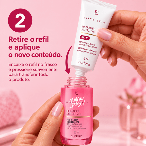 Passo 2 para usar o Hidratante Gel Refil Hidragel Niina Secrets no frasco