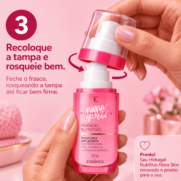 Passo 3 para usar o Hidratante Gel Refil Hidragel Niina Secrets fechando a embalagem